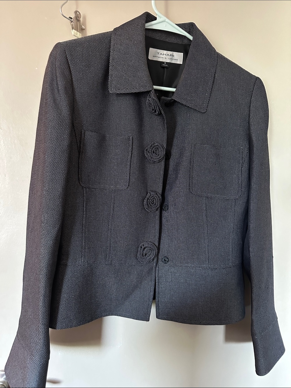 Tahari Gray Textured Tailored Blazer Jacket